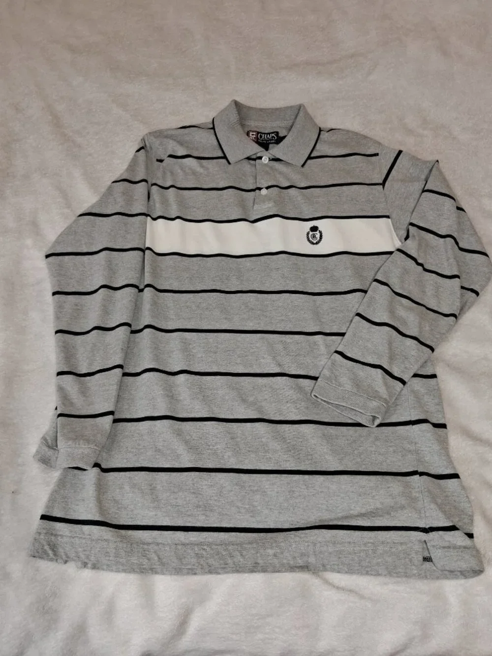 Vintage 90s Y2K Chaps Ralph Lauren Polo Shirt Mens Small Gray Striped Crest